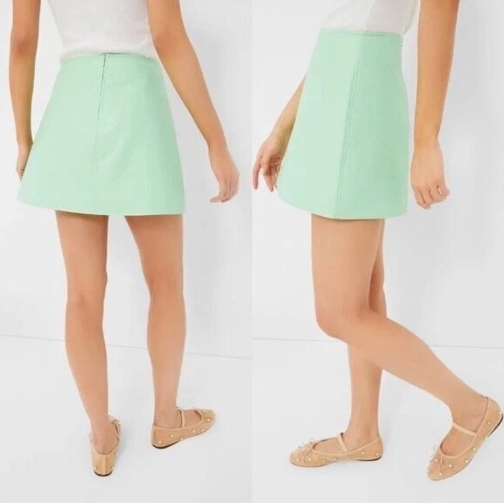 Tuckernuck Meg Mini Skirt S Mint Green Faux Leather A-Line NWT Preppy - Picture 4 of 10